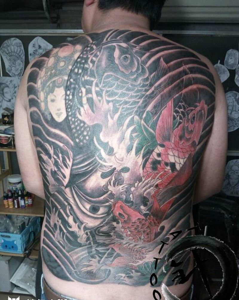 般若纹身图片_背部传统鬼神原创小白刺青塔图~针成品纹身图案