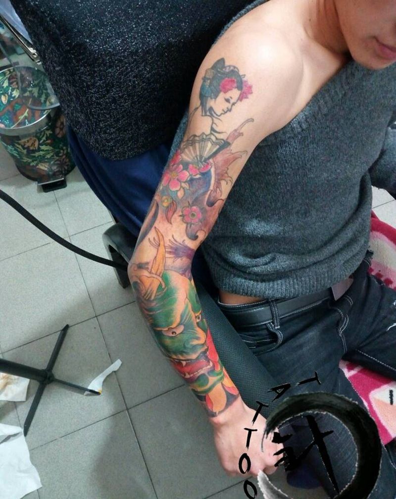 般若纹身图片_手臂传统人物原创小白刺青塔图~针成品纹身图案