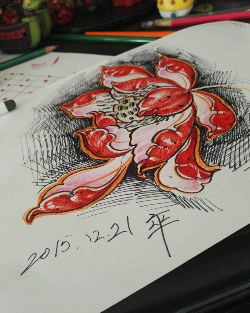 莲花一朵纹身图片_植物纹身图案