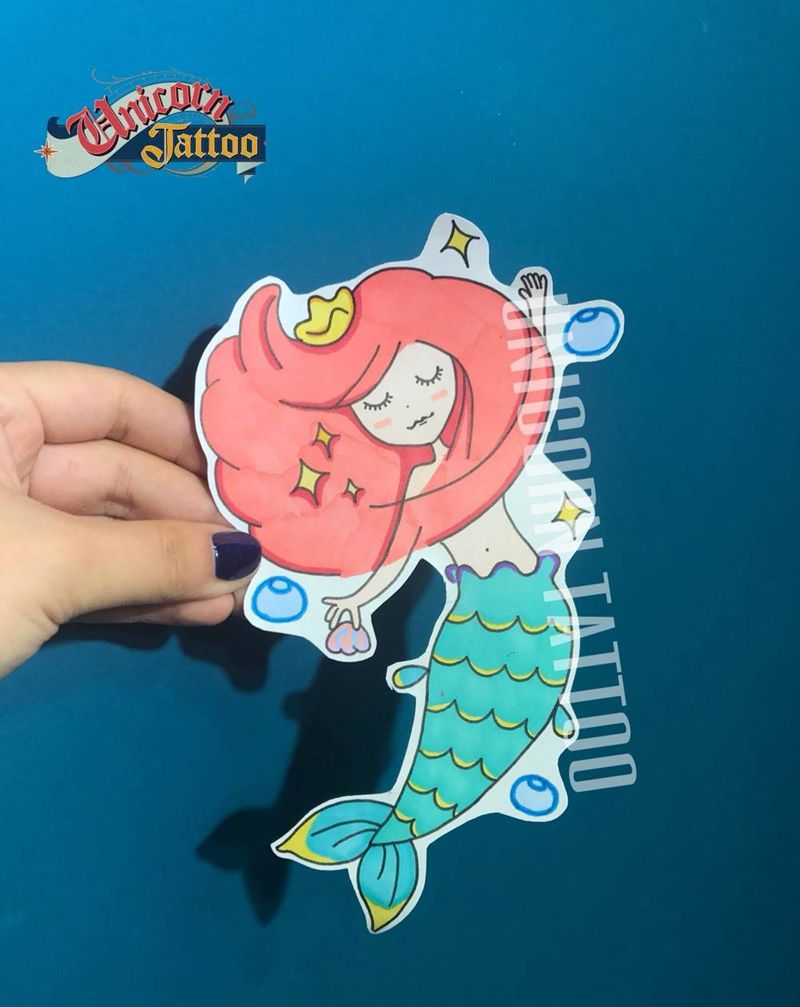 美人鱼纹身图片_手稿清新贴纸卡通纹身图案