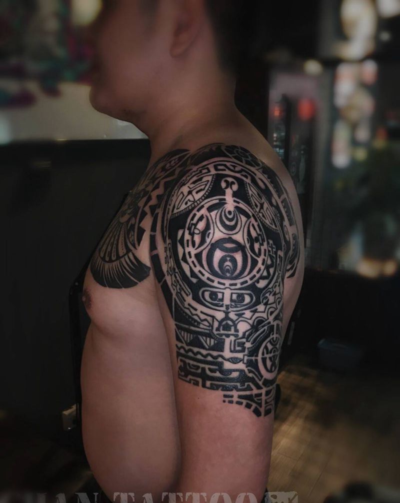 玛雅图腾半甲纹身图片