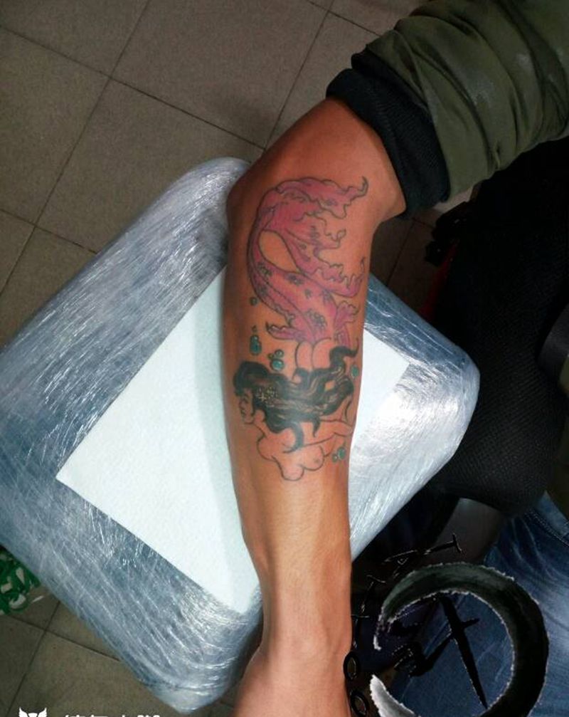 人鱼纹身图片_手臂传统人物原创小白刺青塔图~针成品纹身图案