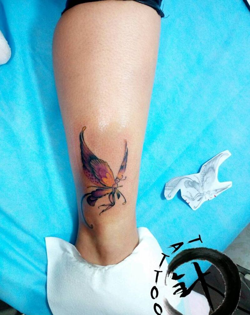 精灵纹身图片_腿部清新原创小白刺青塔图~针成品纹身图案