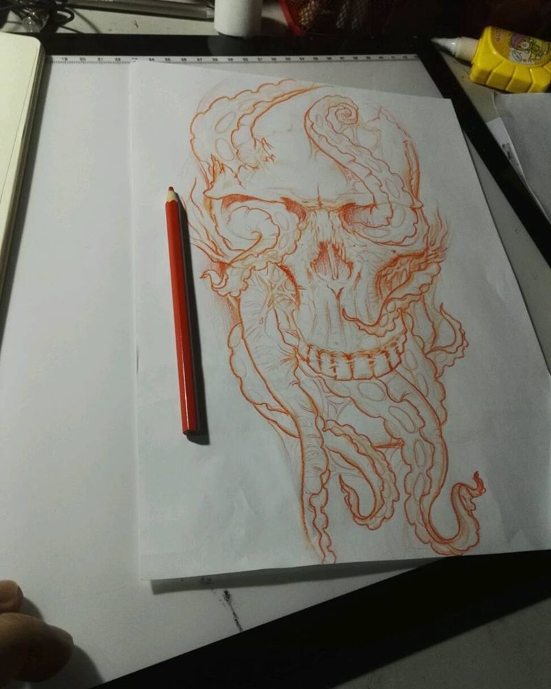 骷髅鱿鱼纹身图片