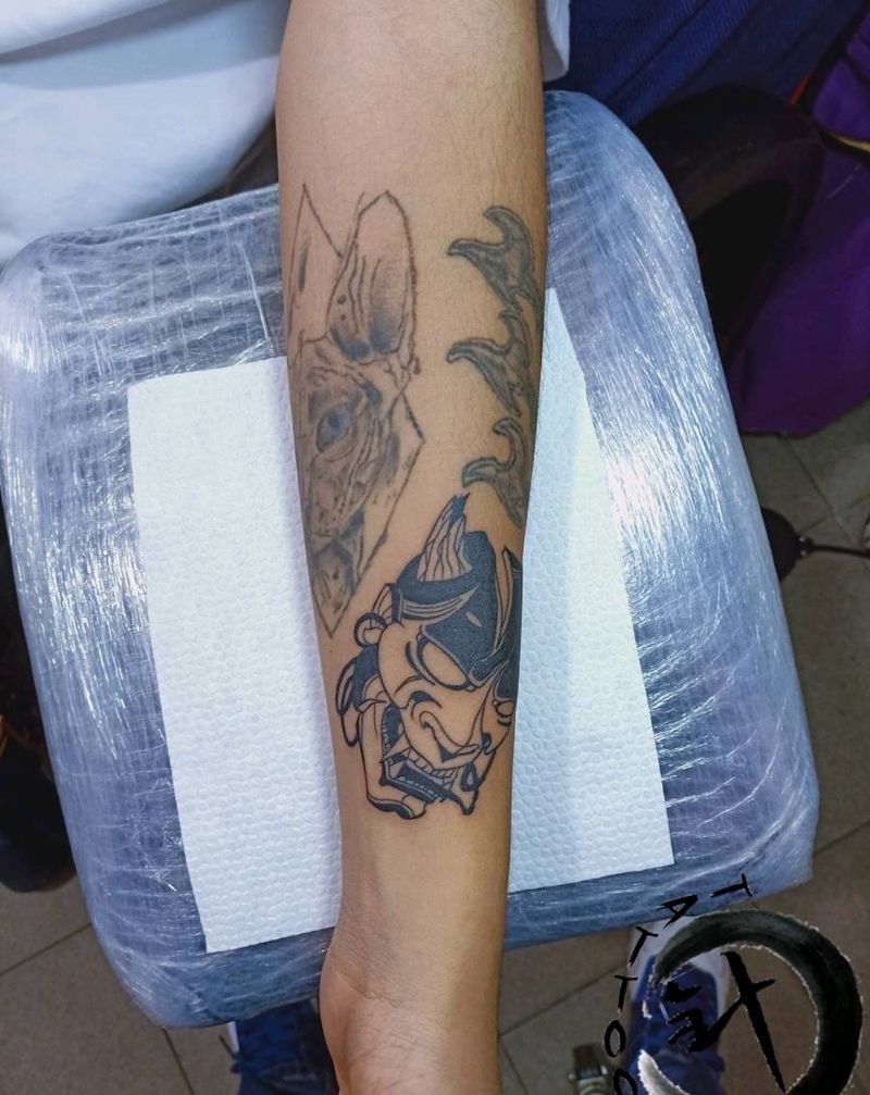 般若纹身图片_手臂传统鬼神原创小小白刺塔图~针成品纹身图案