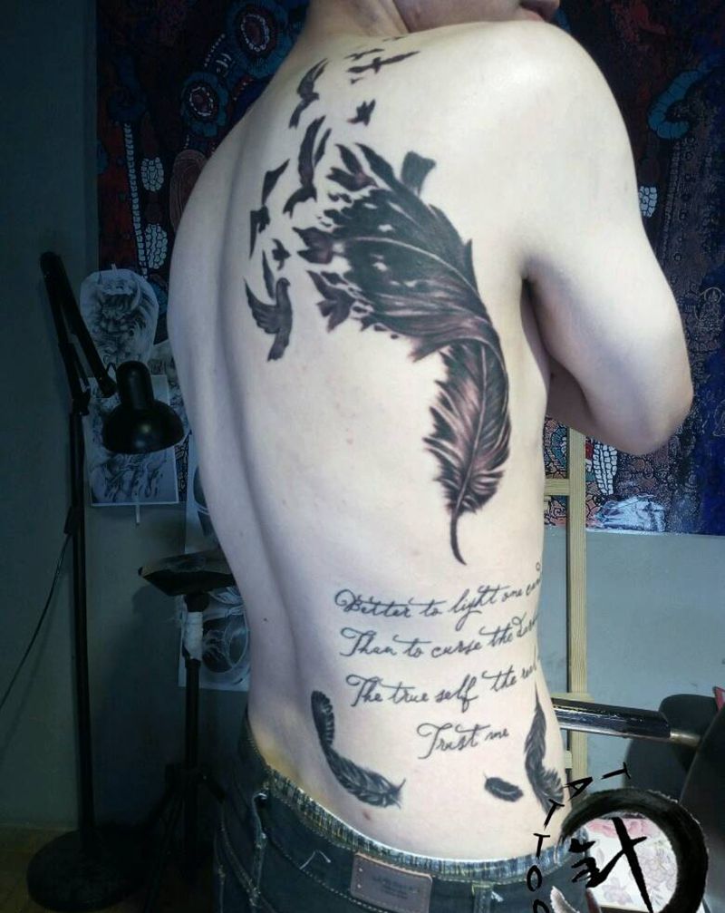 羽化燕||英文纹身图片_腹部腰部传统字符动物静物原创小白刺青塔图 针成品纹身图案