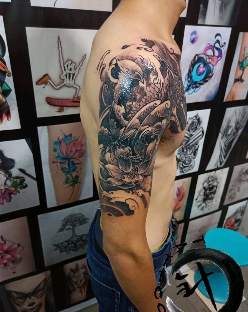 鳌鱼  遮盖纹身图片_胸部手臂纹身图案