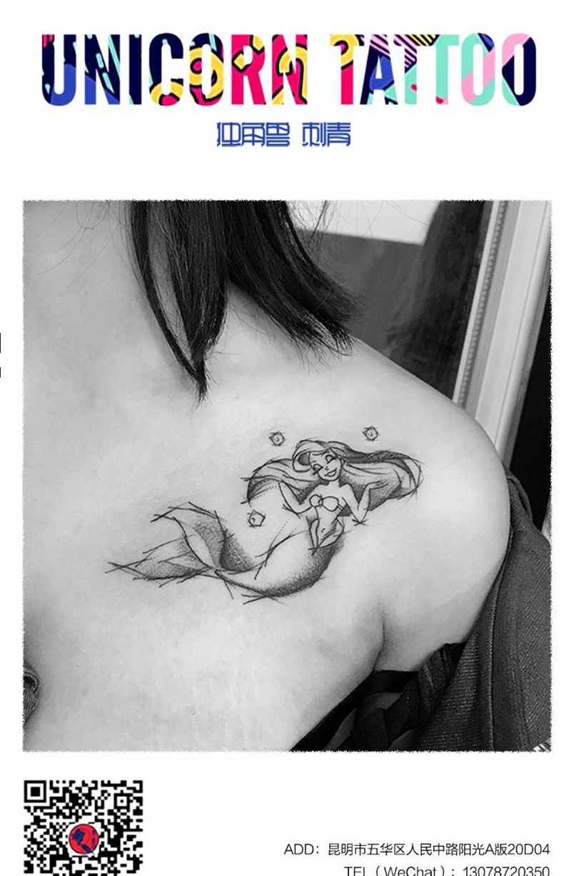 小美人鱼纹身图片_肩部迪士尼美人鱼纹身图案