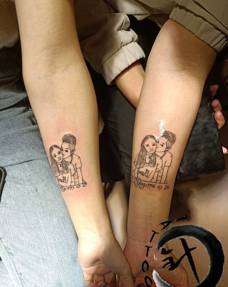 简笔肖像 情侣纹身图片_手臂纹身图案