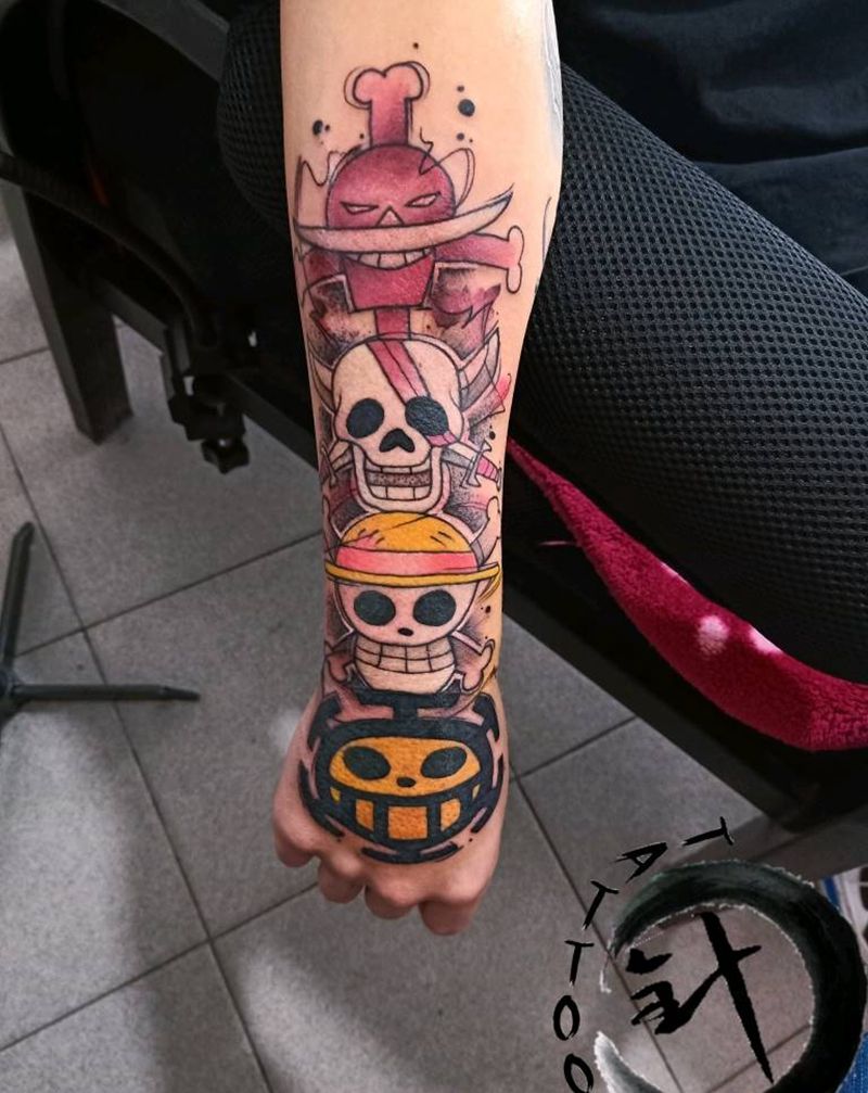 海贼王纹身图片_手臂水彩水墨海贼王纹身图案