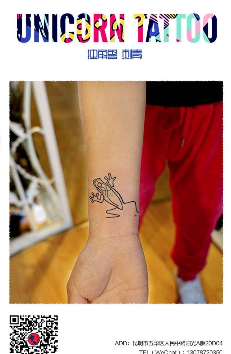 青蛙线条纹身图片_成品手臂欧美传统动物几何纹身图案