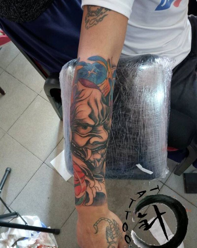 般若纹身图片_手臂传统人物原创小白刺青塔图 针成品纹身图案