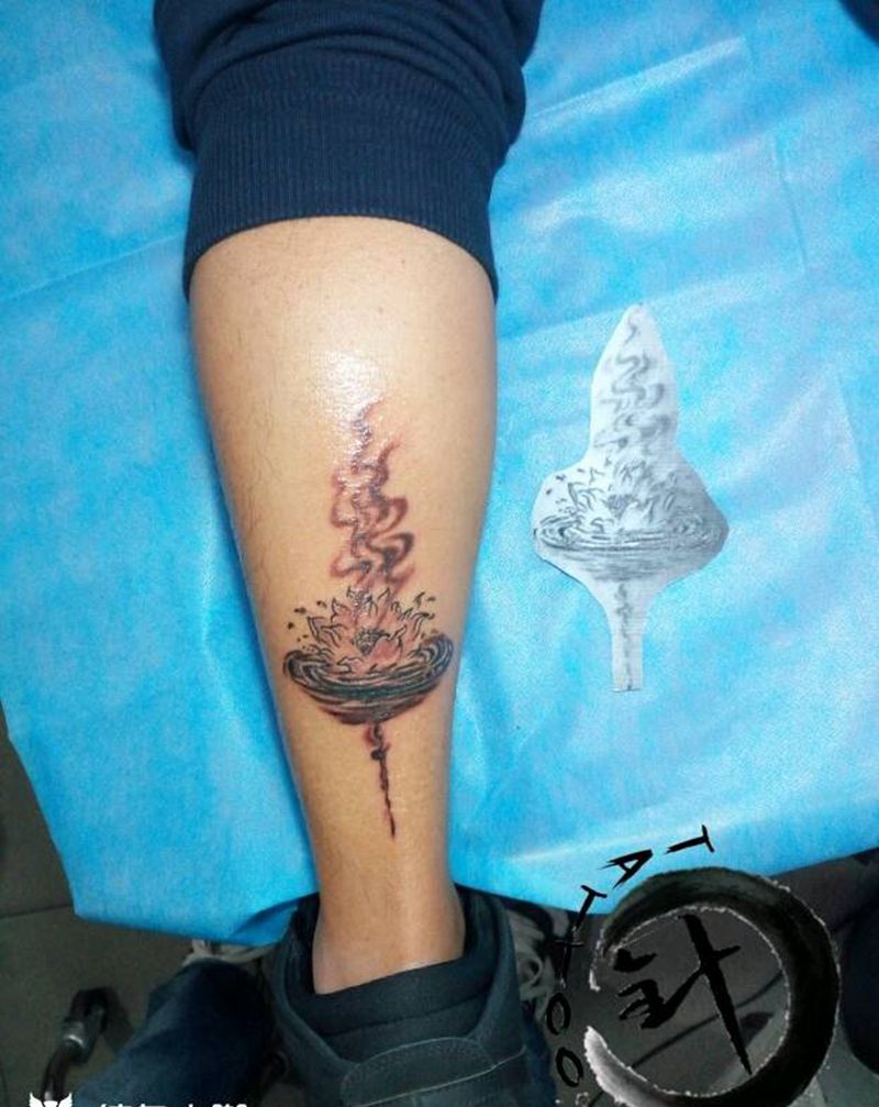 莲纹身图片_腿部清新原创小白刺青塔图 针成品纹身图案