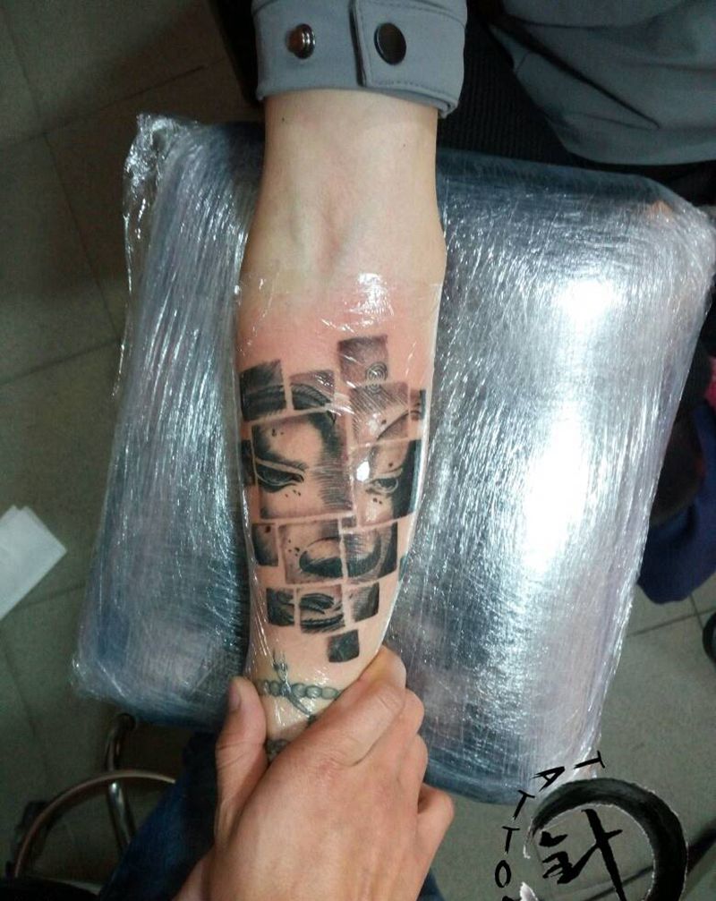 佛纹身图片_手臂传统几何人物宗教原创小白刺青塔图 针成品纹身图案