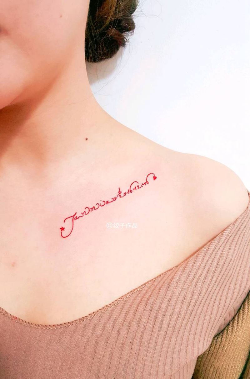 锁骨英文纹身图片