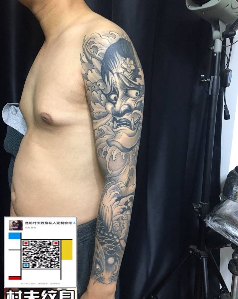 般若鲤鱼纹身图片_成品手臂传统宗教纹身图案