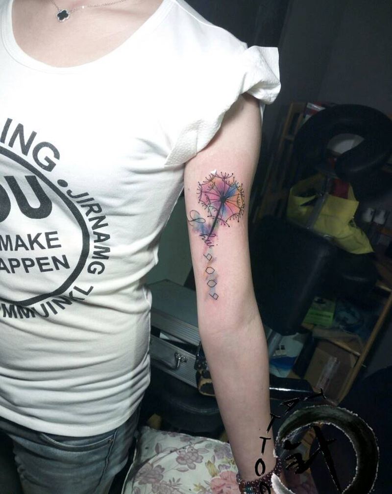 蒲公英纹身图片_手臂清新字符植物原创小白刺青塔图 针成品纹身图案