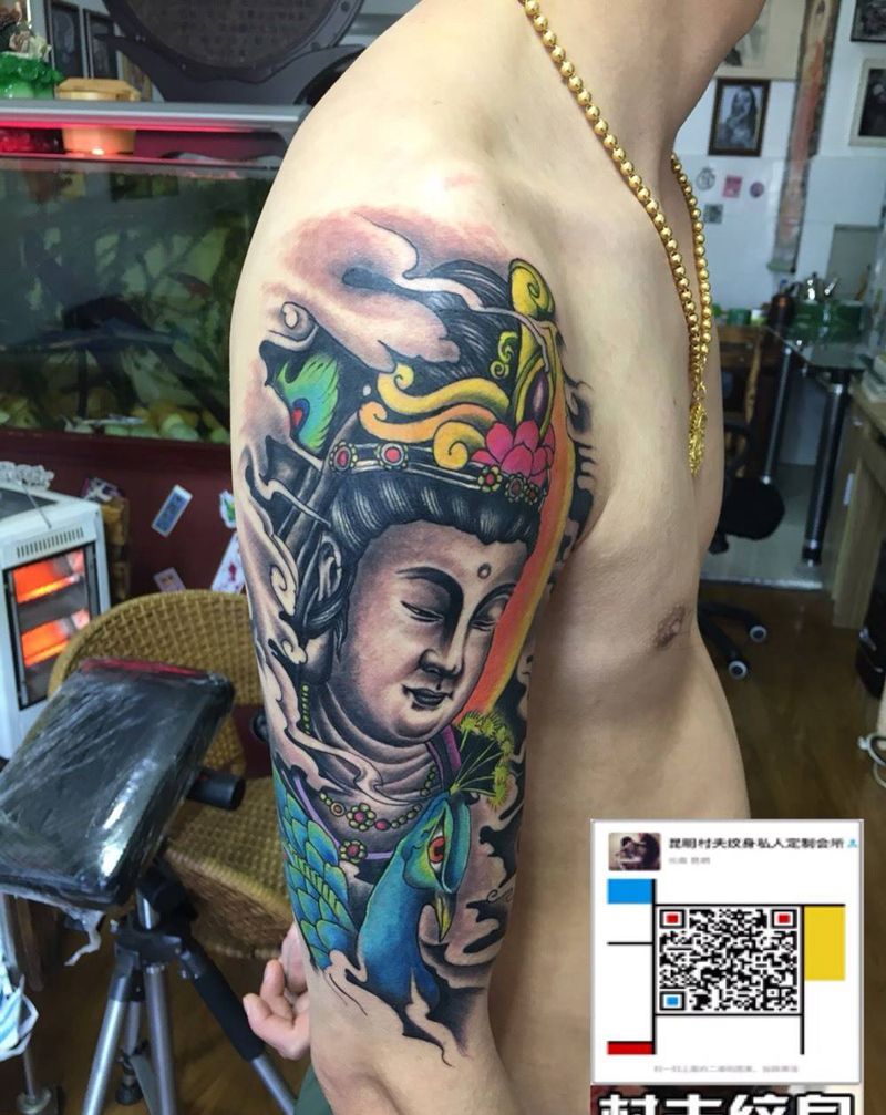 佛纹身图片_成品手臂传统宗教纹身图案