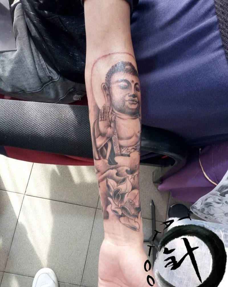 #佛#纹身图片_手臂传统宗教小白刺青塔图~针成品纹身图案