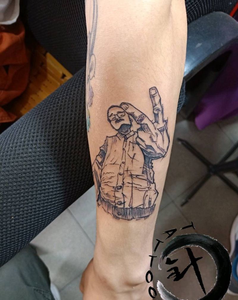 ✌纹身图片_手臂点刺Old School拼图纹身图案