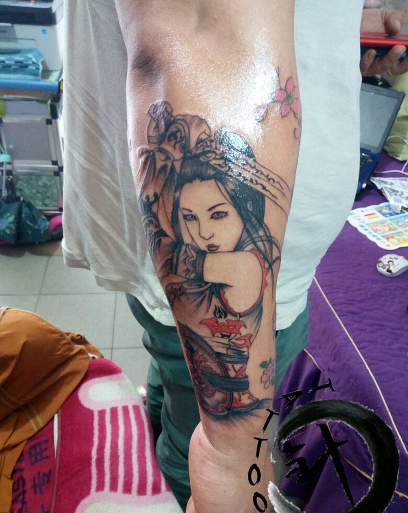 ##纹身图片_手臂传统人物原创小白刺青塔图~针成品纹身图案