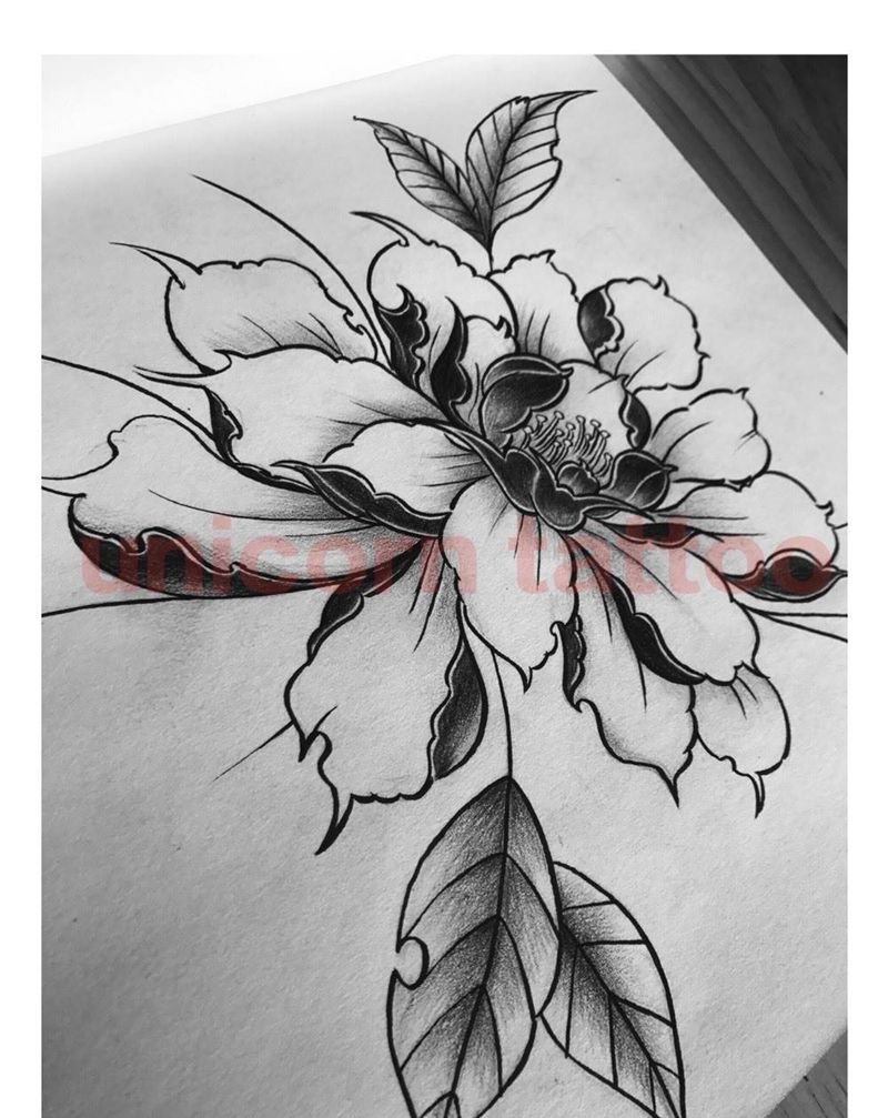 牡丹纹身图片_手稿腿部手部传统植物纹身图案