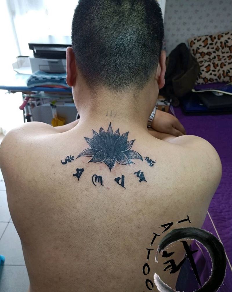 莲 藏文 遮盖纹身图片