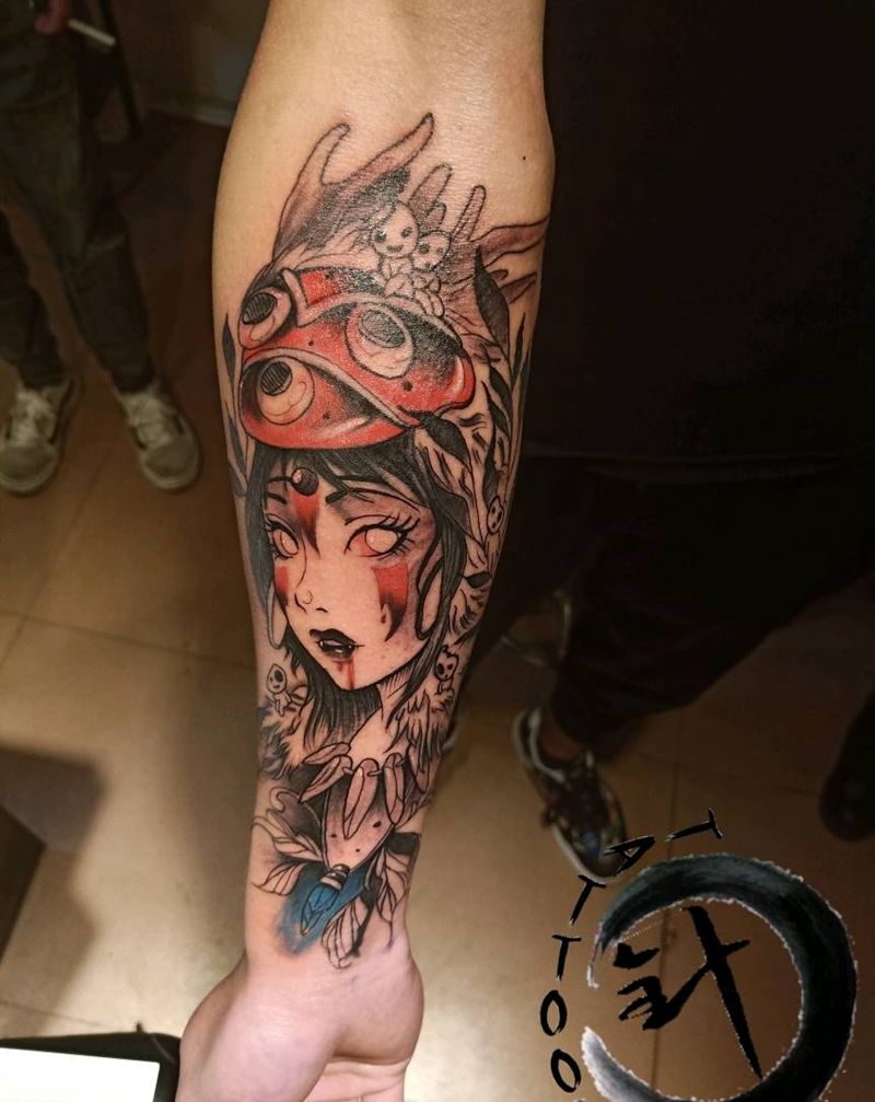 宫崎骏幽灵公主纹身图片_手臂New School水彩幽灵公主宫崎骏小臂纹身图案
