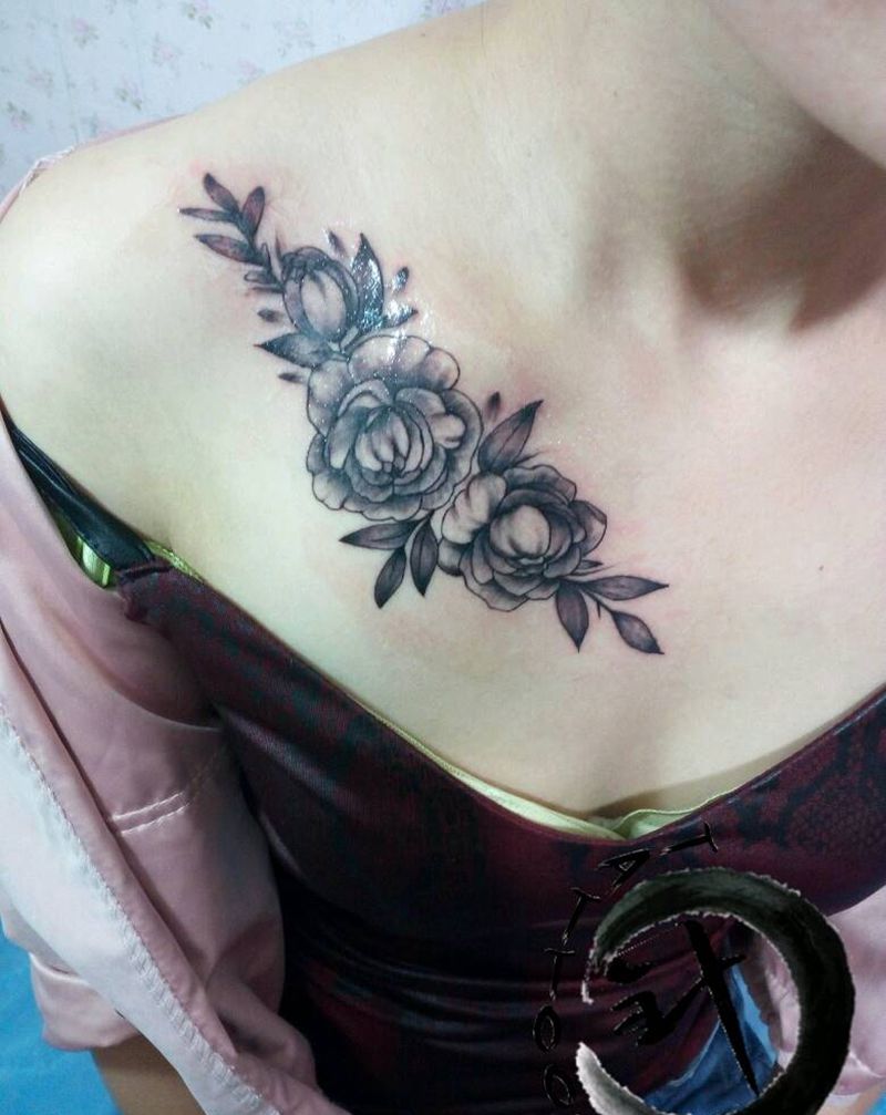 花纹身图片_肩部清新植物原创小白刺青塔图~针成品纹身图案