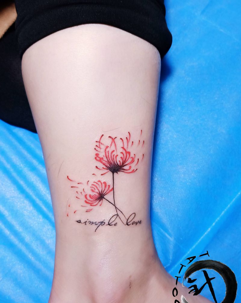 彼岸花纹身图片_腿部彼岸花纹身图案