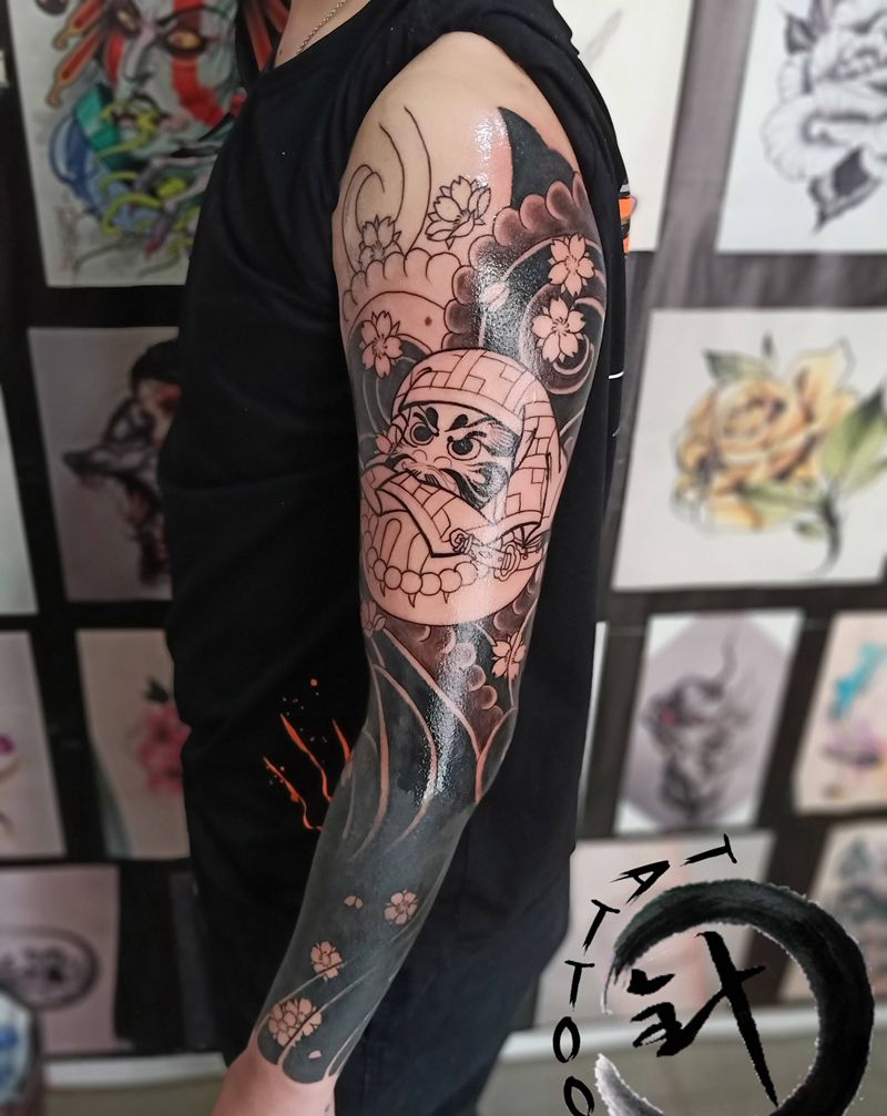 达摩老传统接黑臂 待续…纹身图片_手臂新传统达摩老传统纹身图案