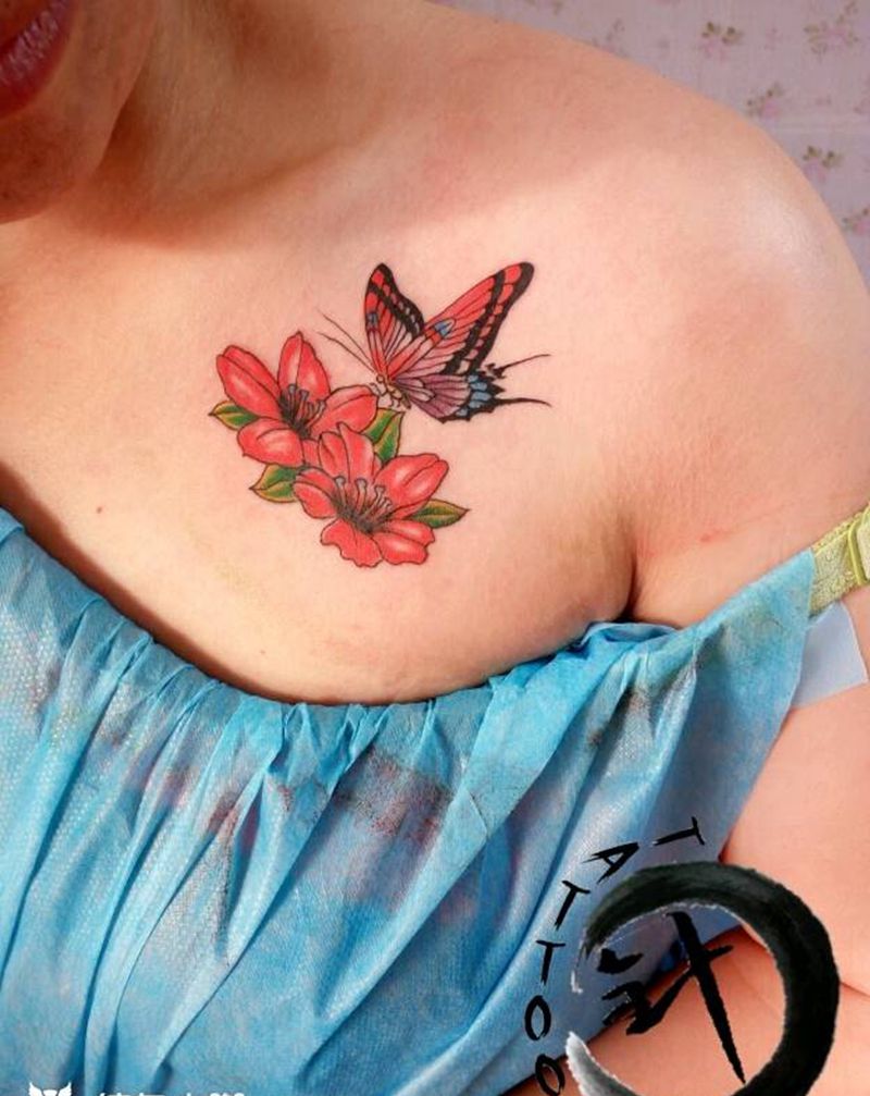 蝴蝶纹身图片_肩部清新动物原创小白刺青塔图~针成品纹身图案