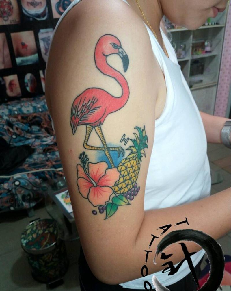 恢复后||火烈鸟纹身图片_手臂欧美动物原创恢复后成品纹身图案