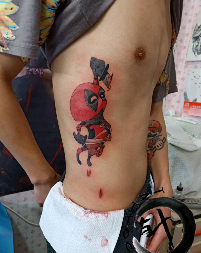 漫威/死侍纹身图片_腰部New School死侍漫威纹身图案