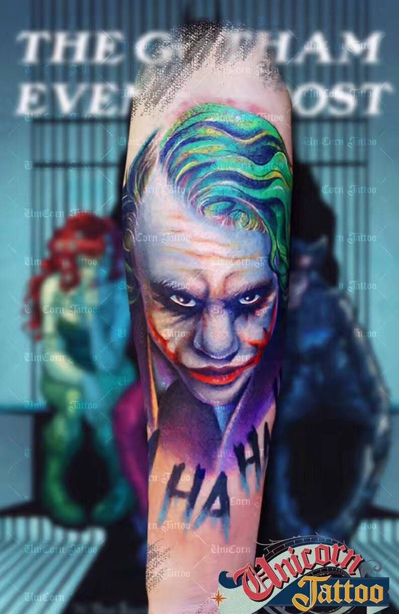 小丑男纹身图片_成品手臂欧美原创人物纹身图案