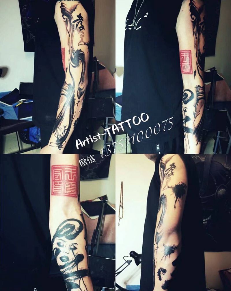 水墨 墨痕纹身图片_手部水墨图腾纹身图案