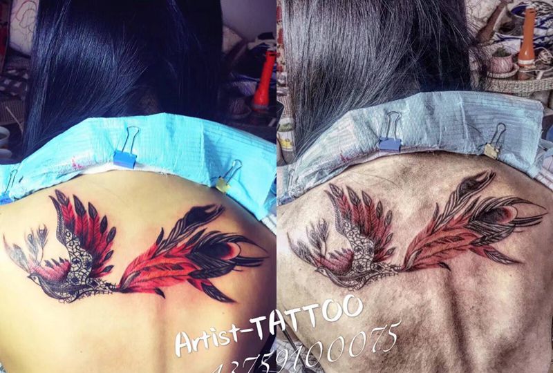 凤纹身图片_背部New School纹身图案