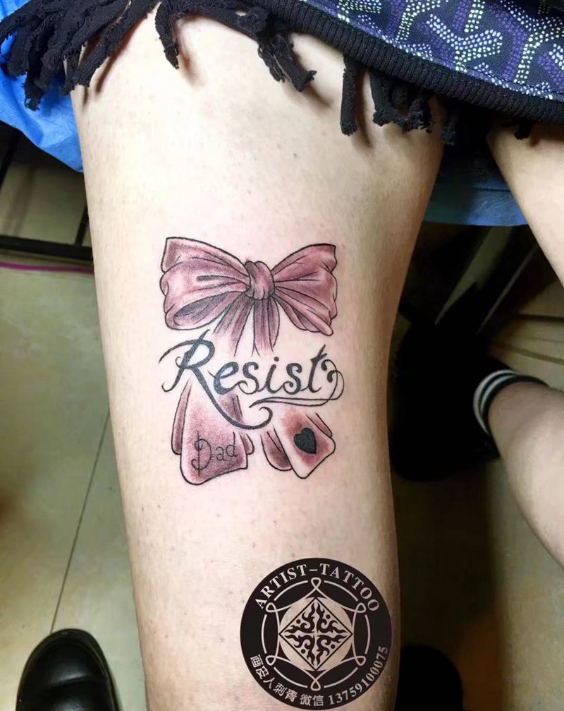 蝴蝶结纹身图片_腿部Old School纹身图案