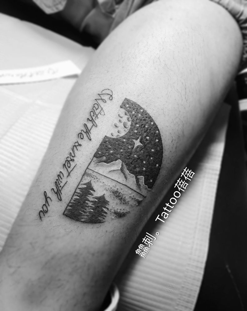 两口子纹身图片_腿部几何点刺纹身图案