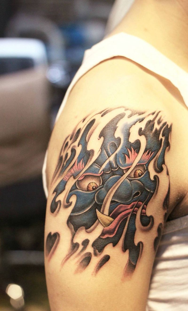 动 不动 你爱动不动纹身图片_成品手臂传统鬼神纹身图案