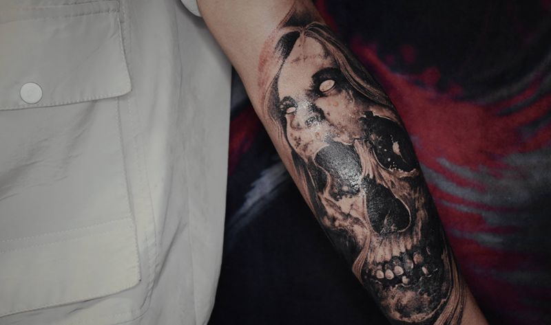 暗黑写实,骷髅丧尸纹身图片_手臂欧美写实暗黑写实骷髅纹身图案