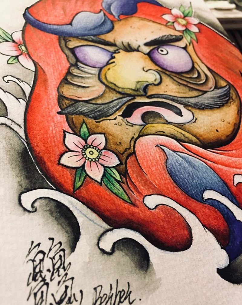 达摩蛋纹身图片_手稿原创传统纹身图案