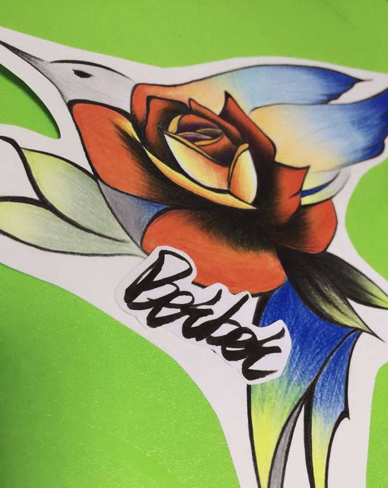 鸟和花手稿纹身图片_手稿颈部肩部胸部腹部腰部背部手臂腿部原创纹身图案