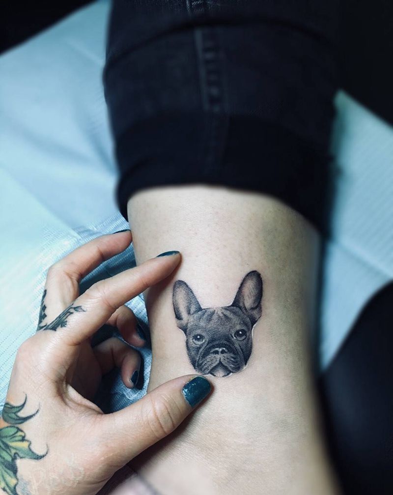 小狗子纹身图片_成品腿部脚部动物纹身图案