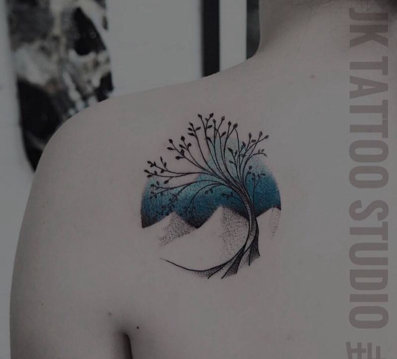 垚 出品纹身图片_成品肩部清新几何静物植物纹身图案