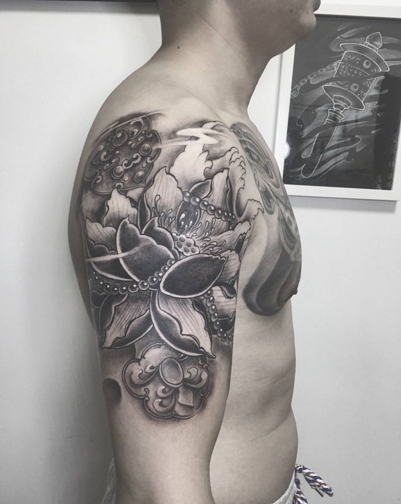 如意莲花纹身图片_成品原创植物手臂手部腰部腿部纹身图案