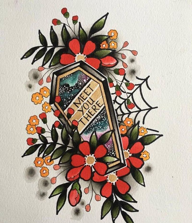 Meet you there纹身图片_欧美传统几何植物手稿清新纹身图案