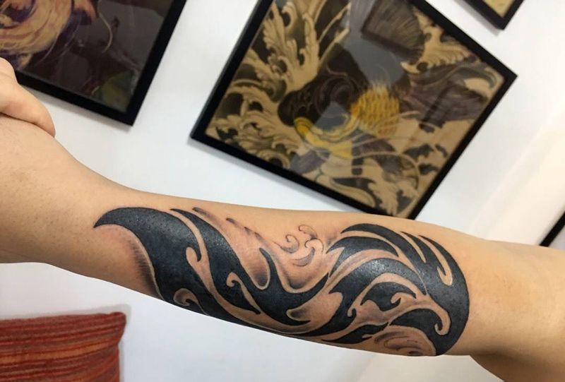 图腾文字➕即兴背景纹身图片_成品手臂图腾纹身图案