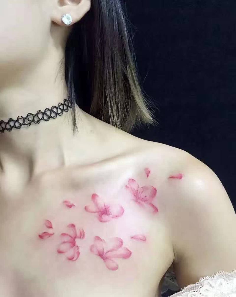 桃花纹身图片_成品清新植物纹身图案