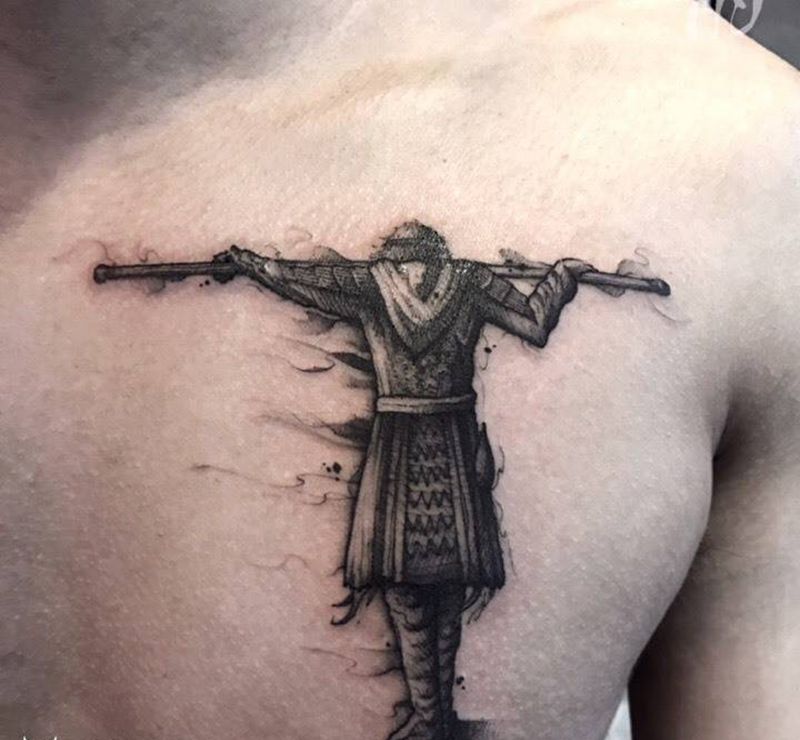 不戴金箍 不能救你，戴上金箍 不能爱你.纹身图片_肩部肖像人物纹身图案